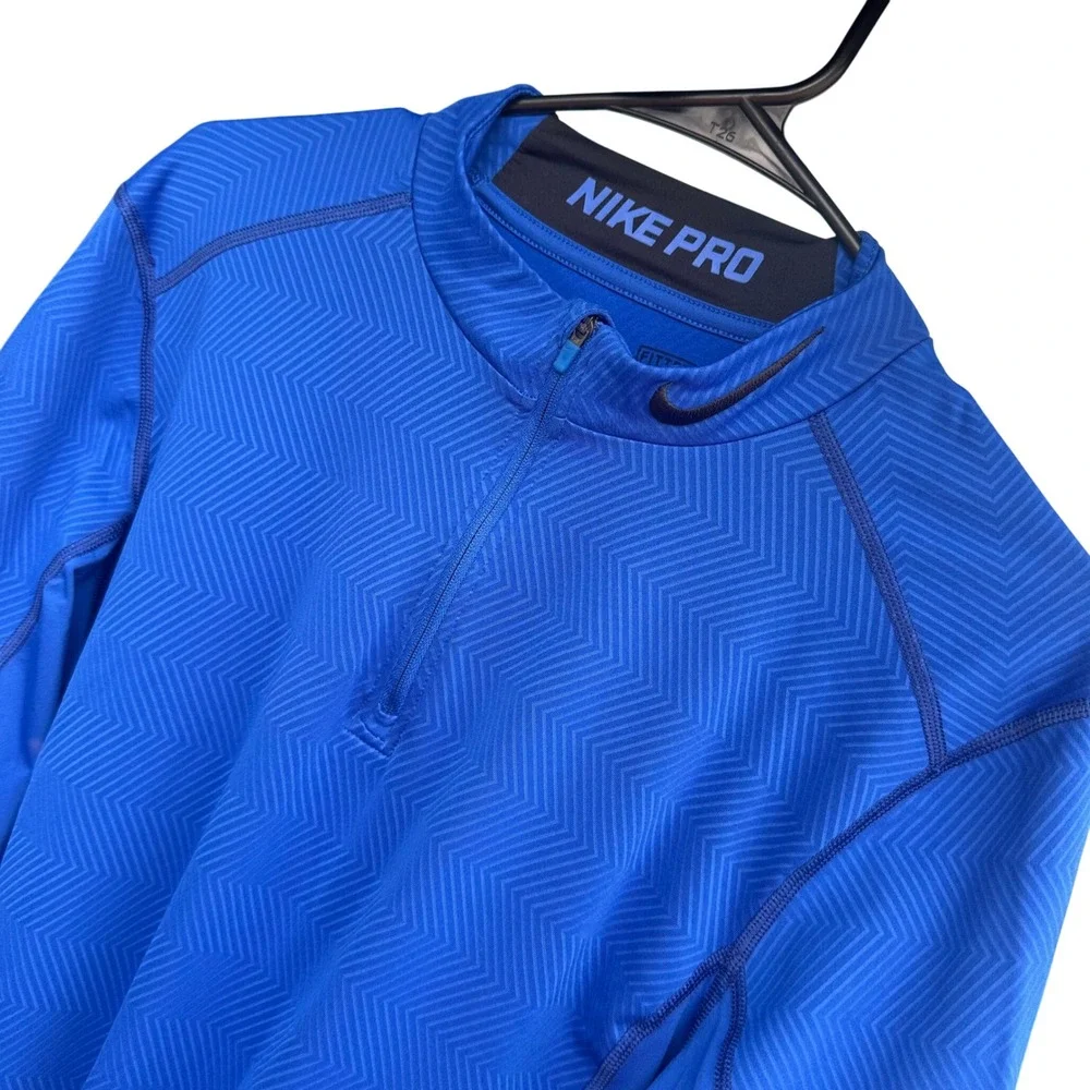 Nike Pro Quarter Zip Pullover Mens‎ Large Blue Fitted Dri-FIT Outdoor Training